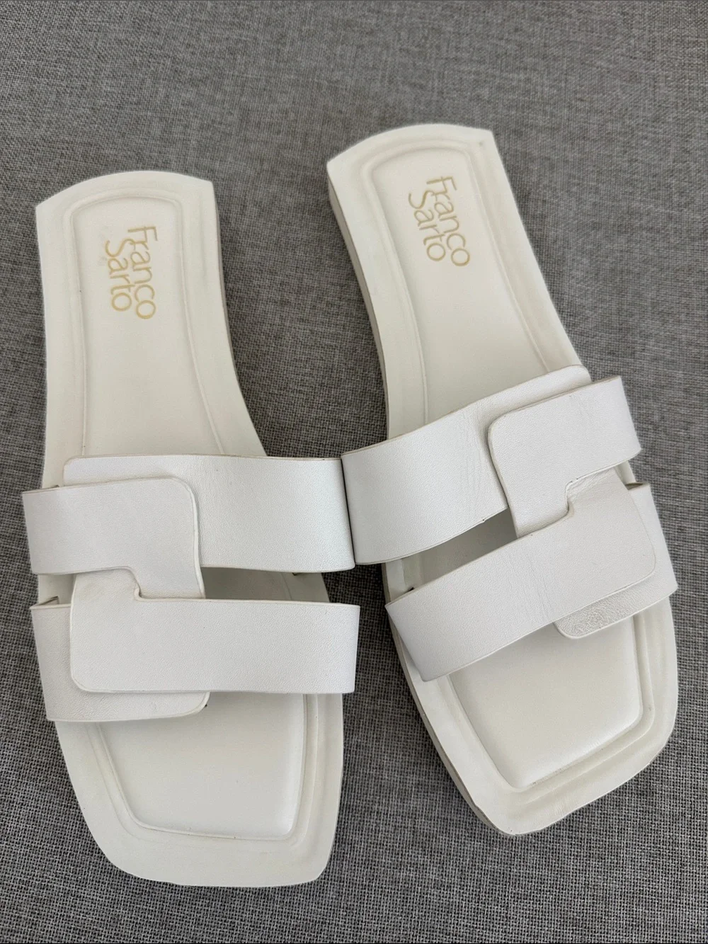 Franco Sarto White Double-Strap Leather Slide Sandals
